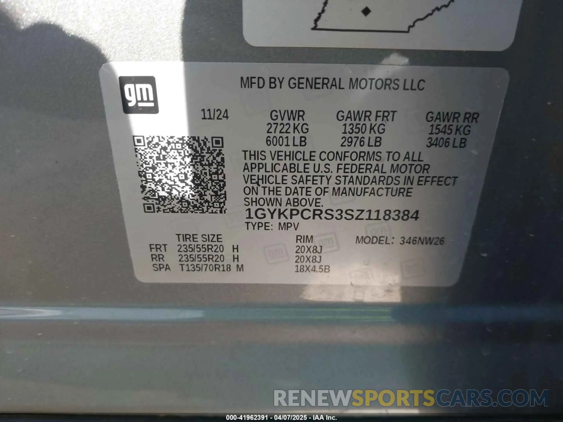 9 fotografías del automóvil dañado 1GYKPCRS3SZ118384 CADILLAC XT6 2025