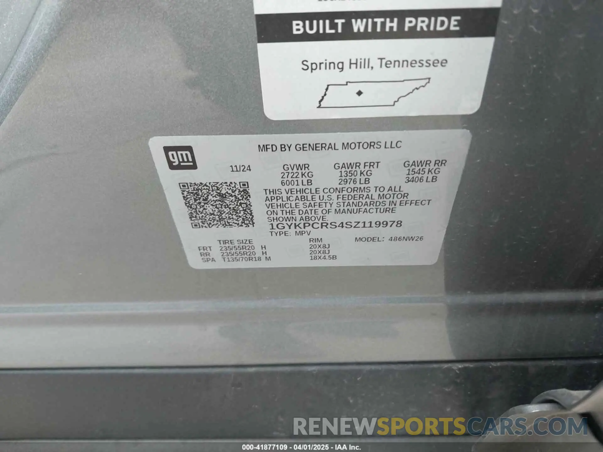 9 fotografías del automóvil dañado 1GYKPCRS4SZ119978 CADILLAC XT6 2025