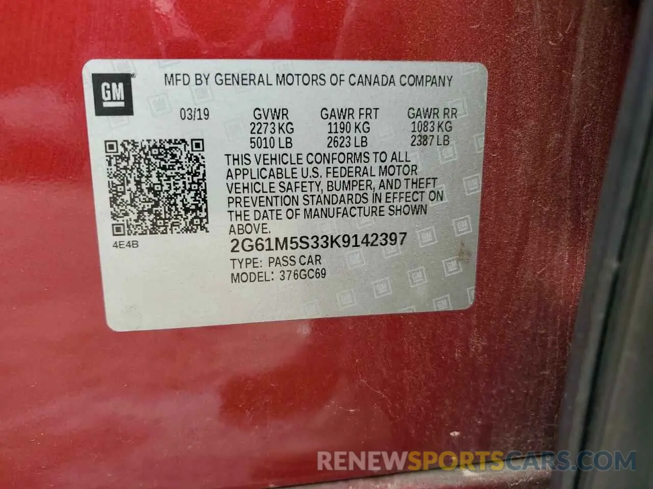 12 fotografías del automóvil dañado 2G61M5S33K9142397 CADILLAC XTS 2019