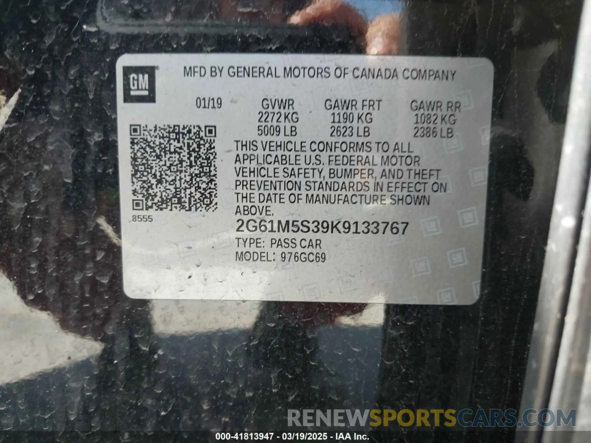 9 fotografías del automóvil dañado 2G61M5S39K9133767 CADILLAC XTS 2019