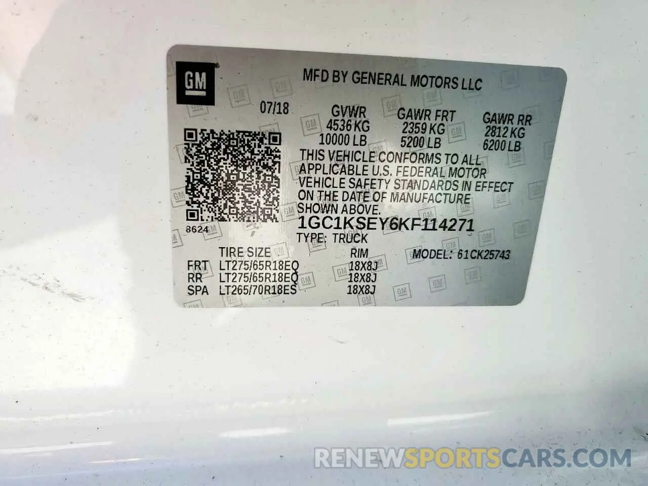 12 fotografías del automóvil dañado 1GC1KSEY6KF114271 CHEVROLET ALL Models 2019