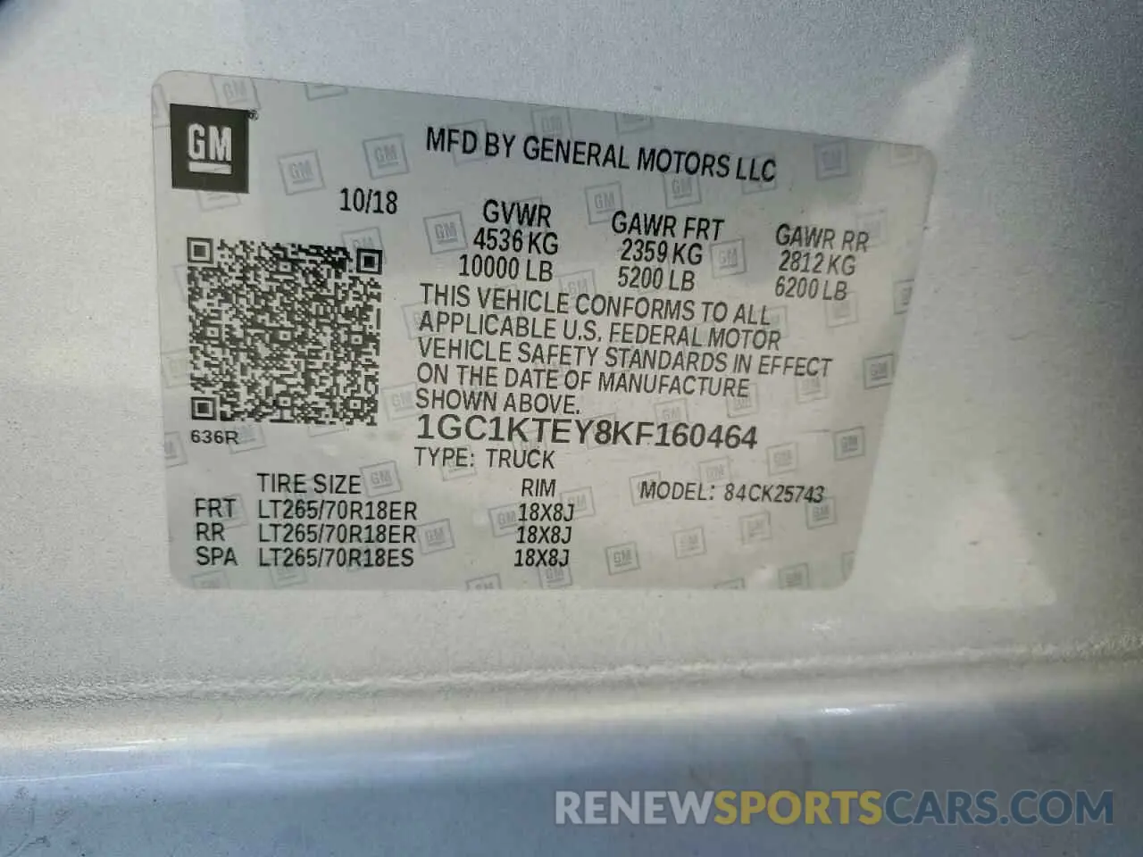 12 fotografías del automóvil dañado 1GC1KTEY8KF160464 CHEVROLET ALL Models 2019