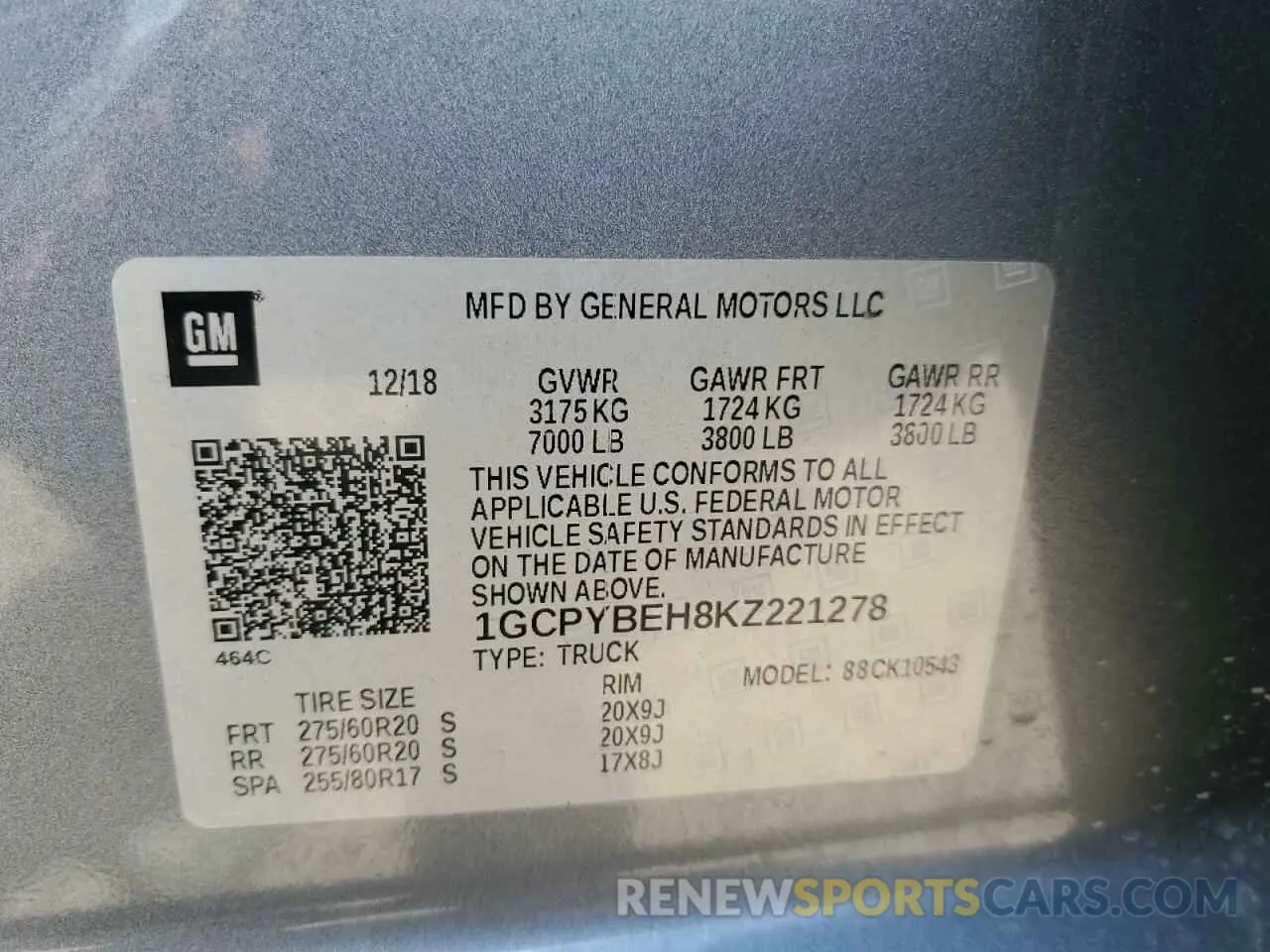 12 fotografías del automóvil dañado 1GCPYBEH8KZ221278 CHEVROLET ALL Models 2019