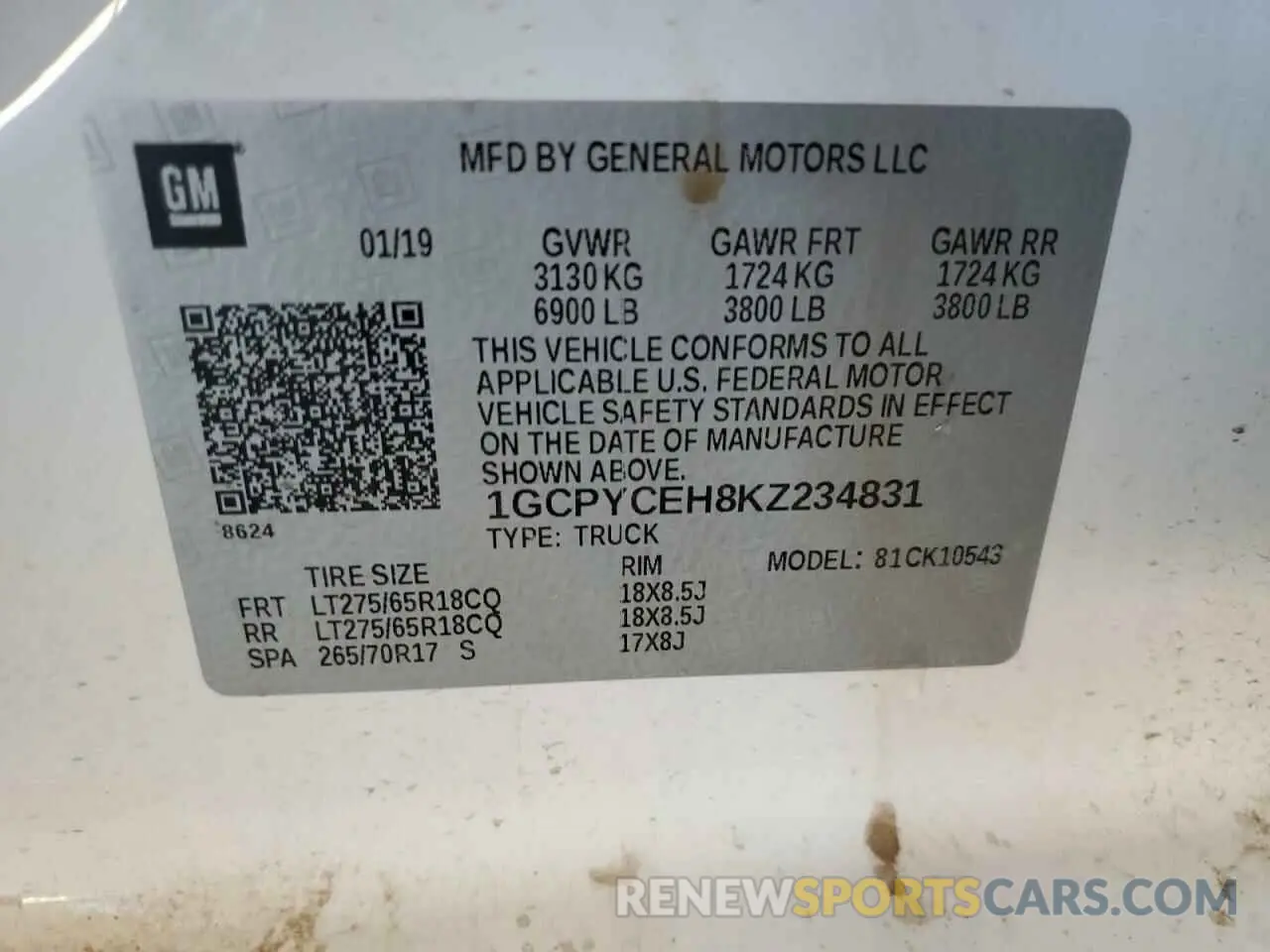 12 fotografías del automóvil dañado 1GCPYCEH8KZ234831 CHEVROLET ALL Models 2019