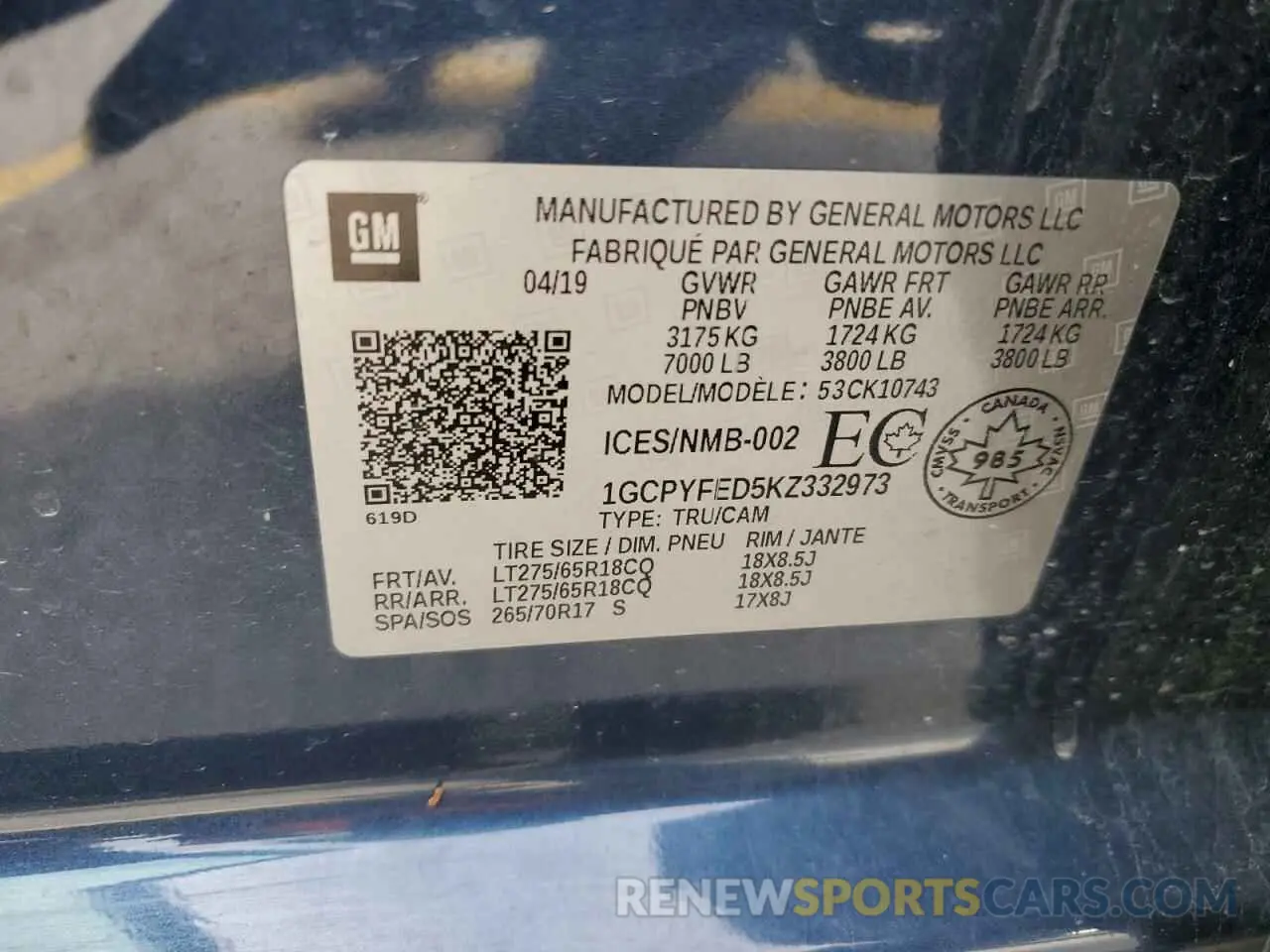 12 fotografías del automóvil dañado 1GCPYFED5KZ332973 CHEVROLET ALL Models 2019
