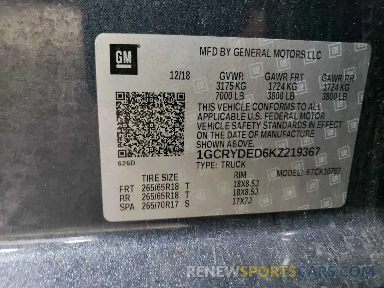 12 fotografías del automóvil dañado 1GCRYDED6KZ219367 CHEVROLET ALL Models 2019