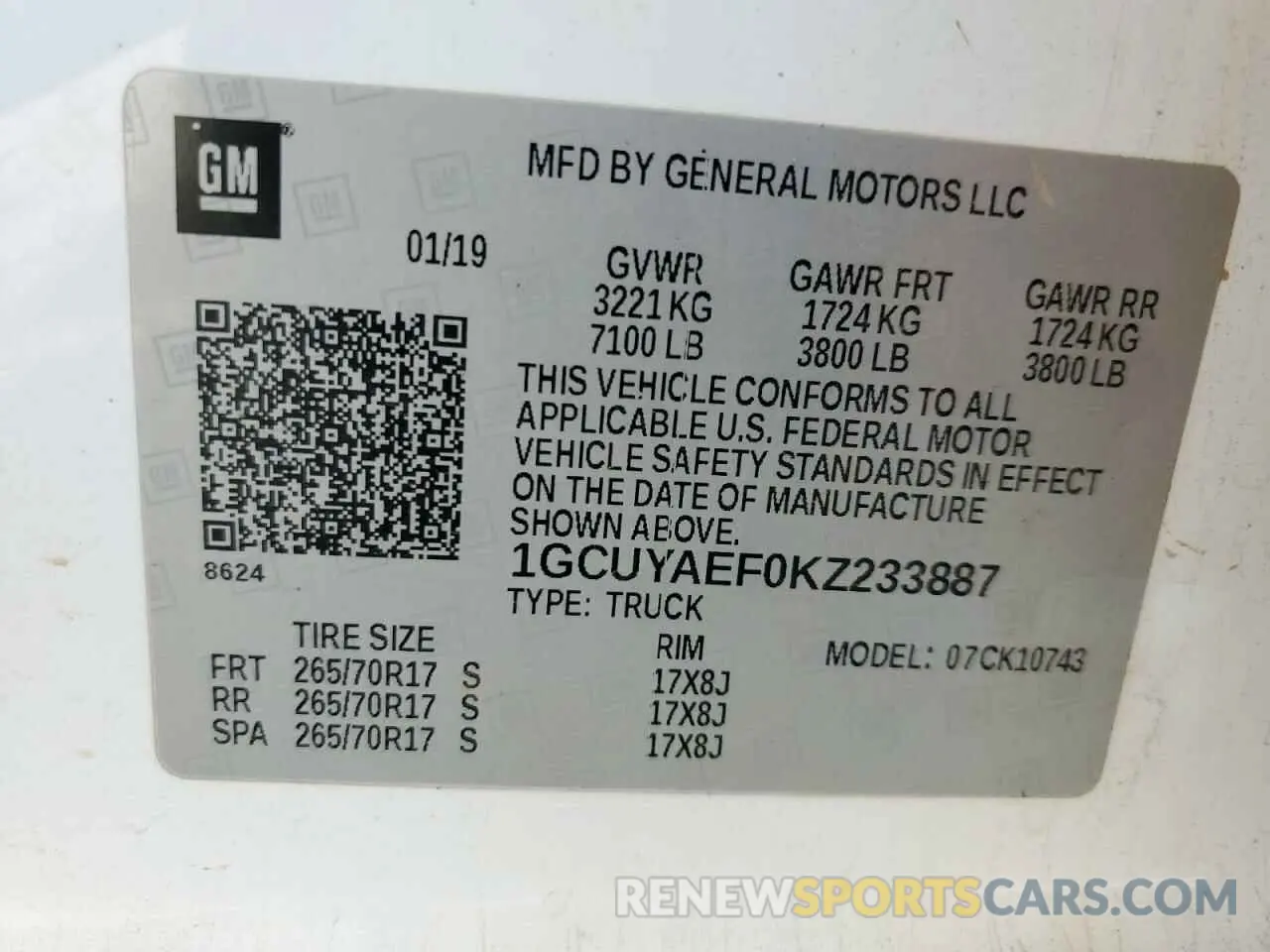 12 fotografías del automóvil dañado 1GCUYAEF0KZ233887 CHEVROLET ALL Models 2019