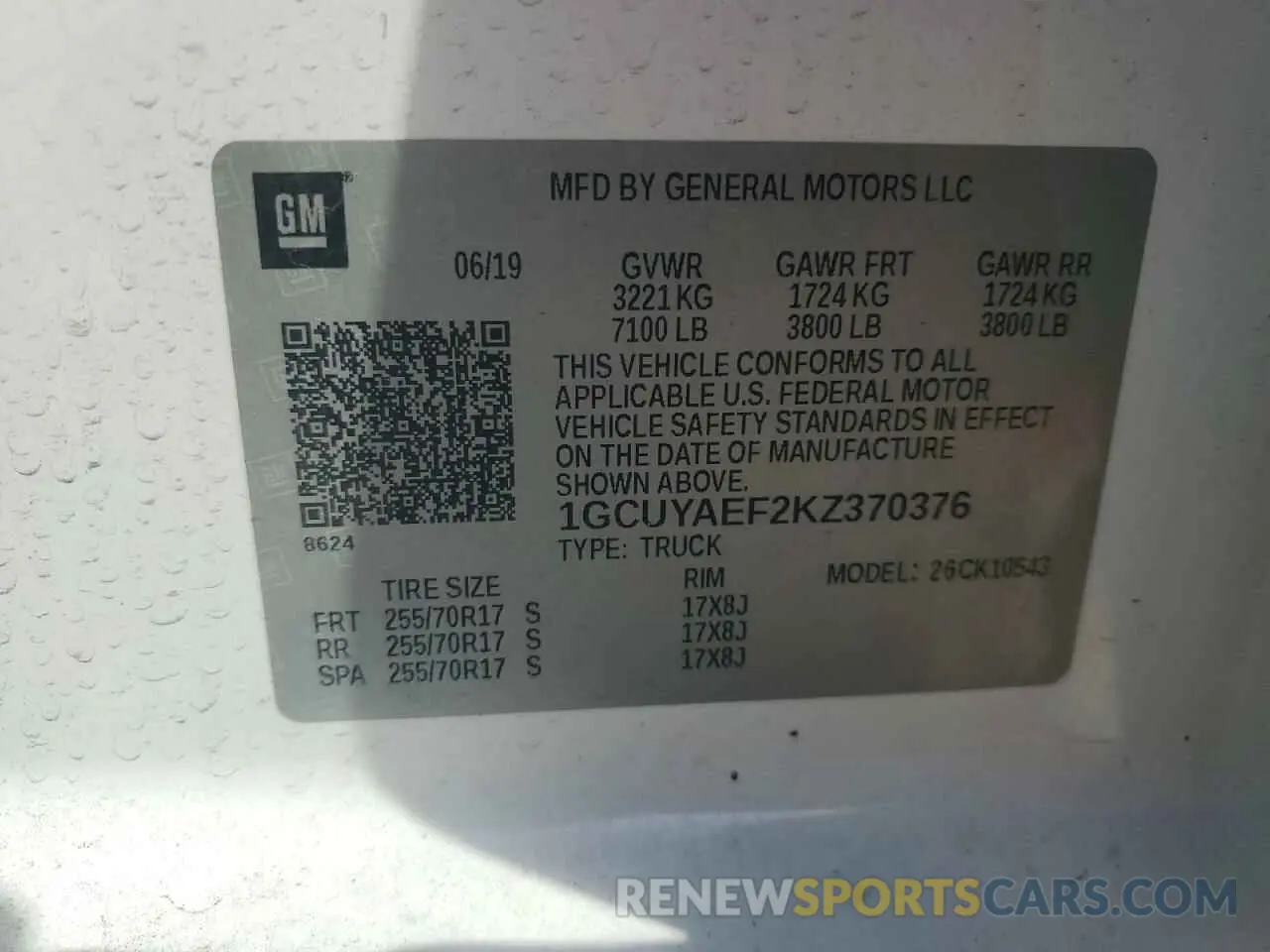 14 fotografías del automóvil dañado 1GCUYAEF2KZ370376 CHEVROLET ALL Models 2019