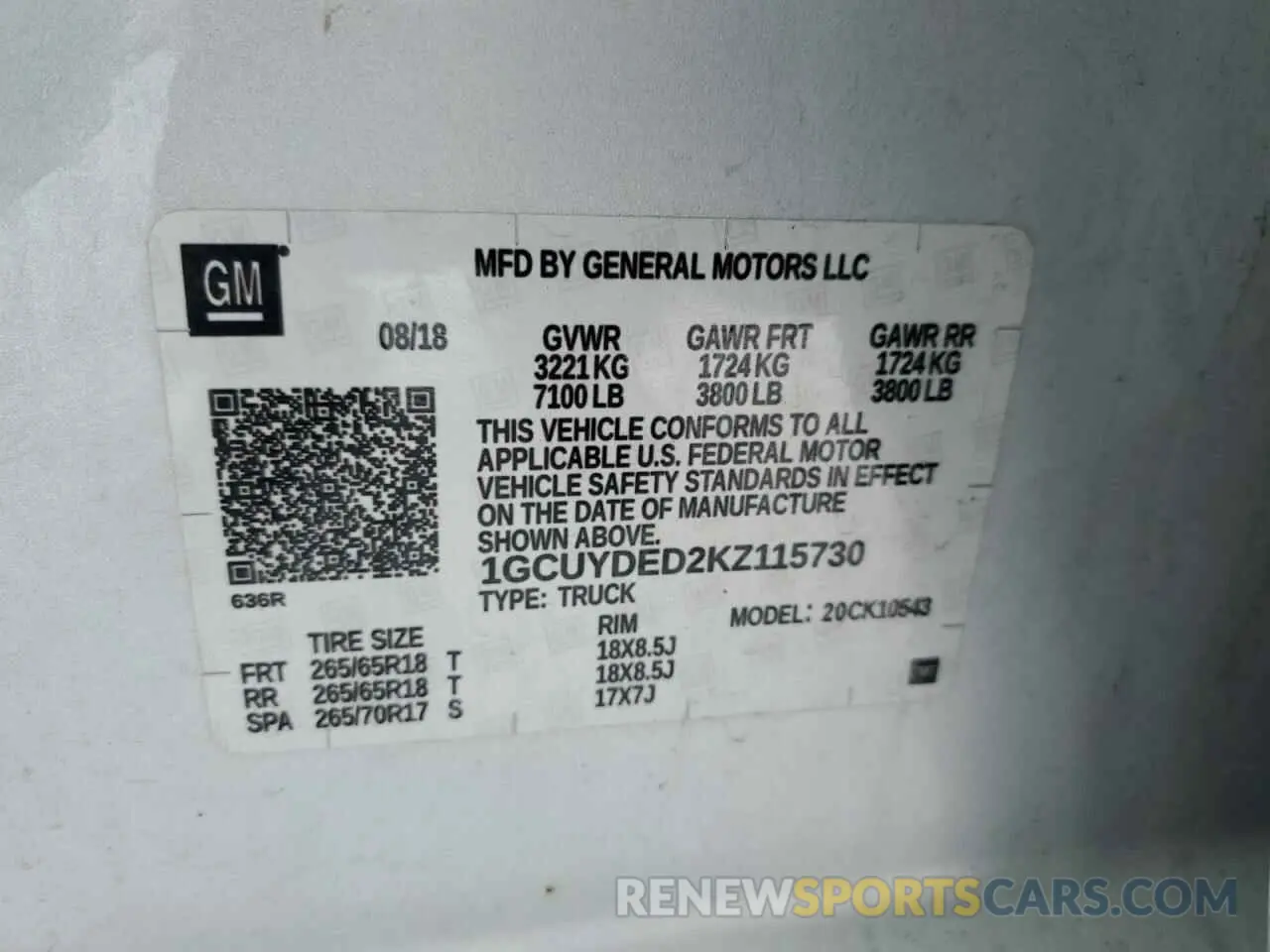 14 fotografías del automóvil dañado 1GCUYDED2KZ115730 CHEVROLET ALL Models 2019