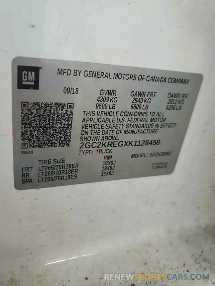 13 fotografías del automóvil dañado 2GC2KREGXK1128458 CHEVROLET ALL Models 2019