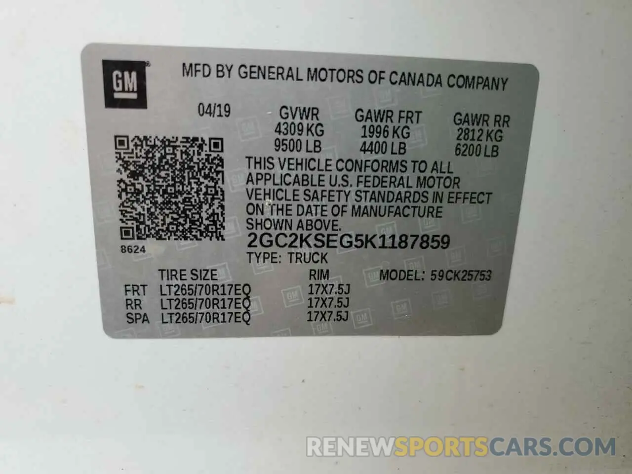 12 fotografías del automóvil dañado 2GC2KSEG5K1187859 CHEVROLET ALL Models 2019