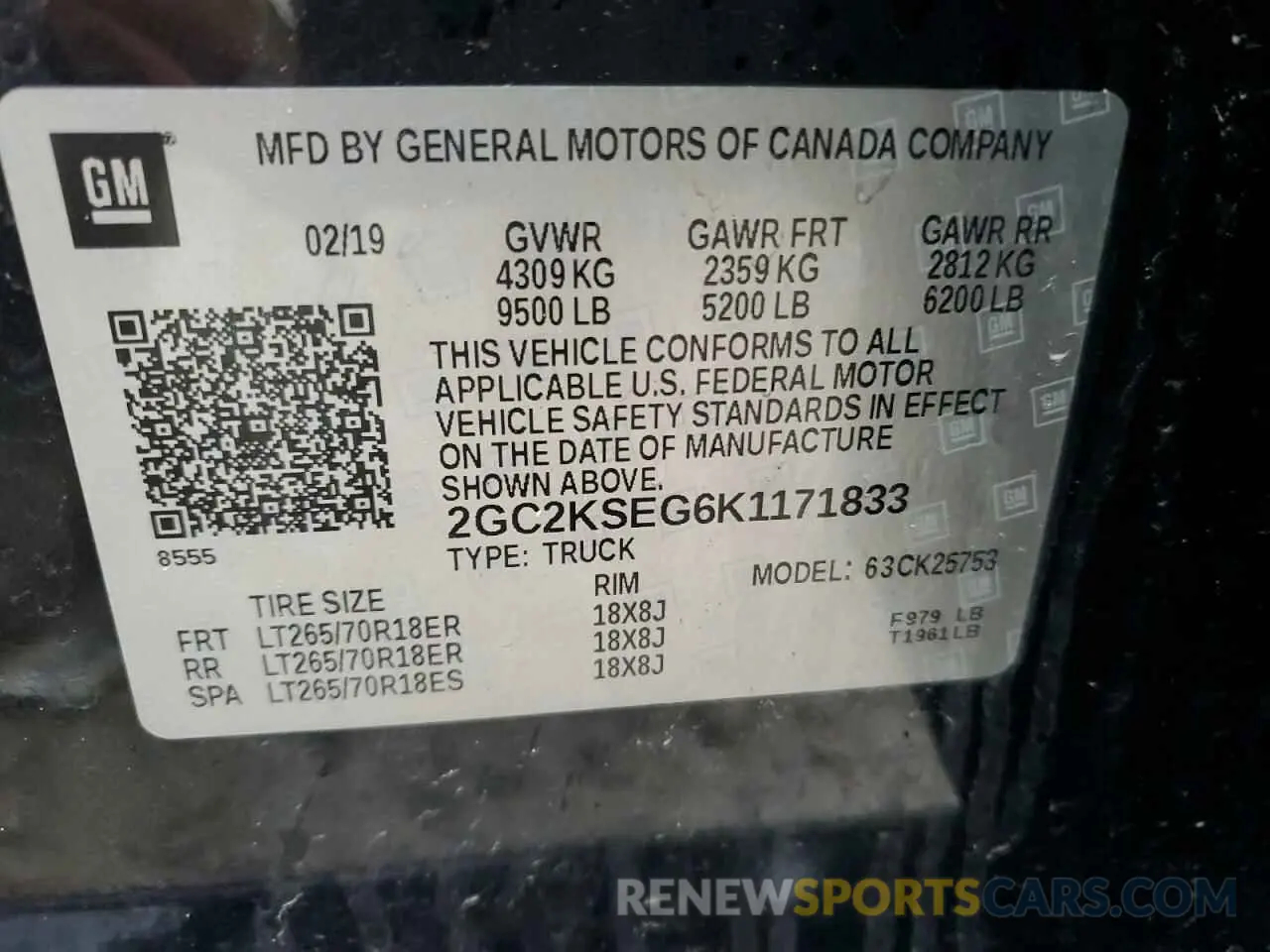 13 fotografías del automóvil dañado 2GC2KSEG6K1171833 CHEVROLET ALL Models 2019