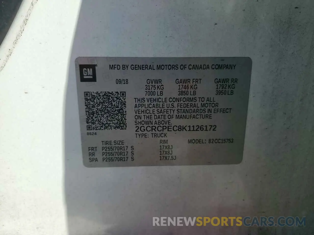 12 fotografías del automóvil dañado 2GCRCPEC8K1126172 CHEVROLET ALL Models 2019