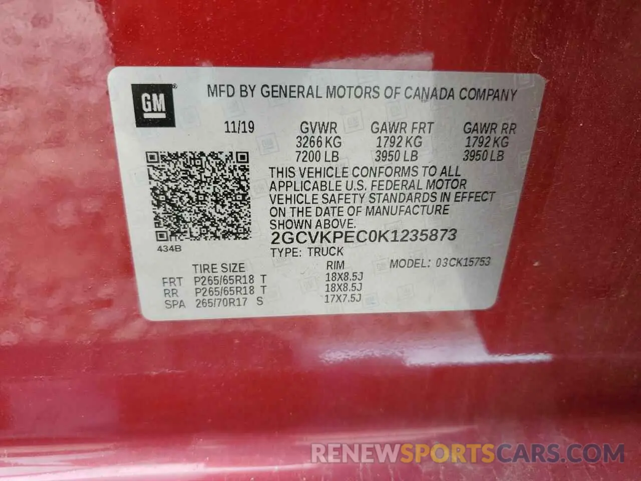 12 fotografías del automóvil dañado 2GCVKPEC0K1235873 CHEVROLET ALL Models 2019