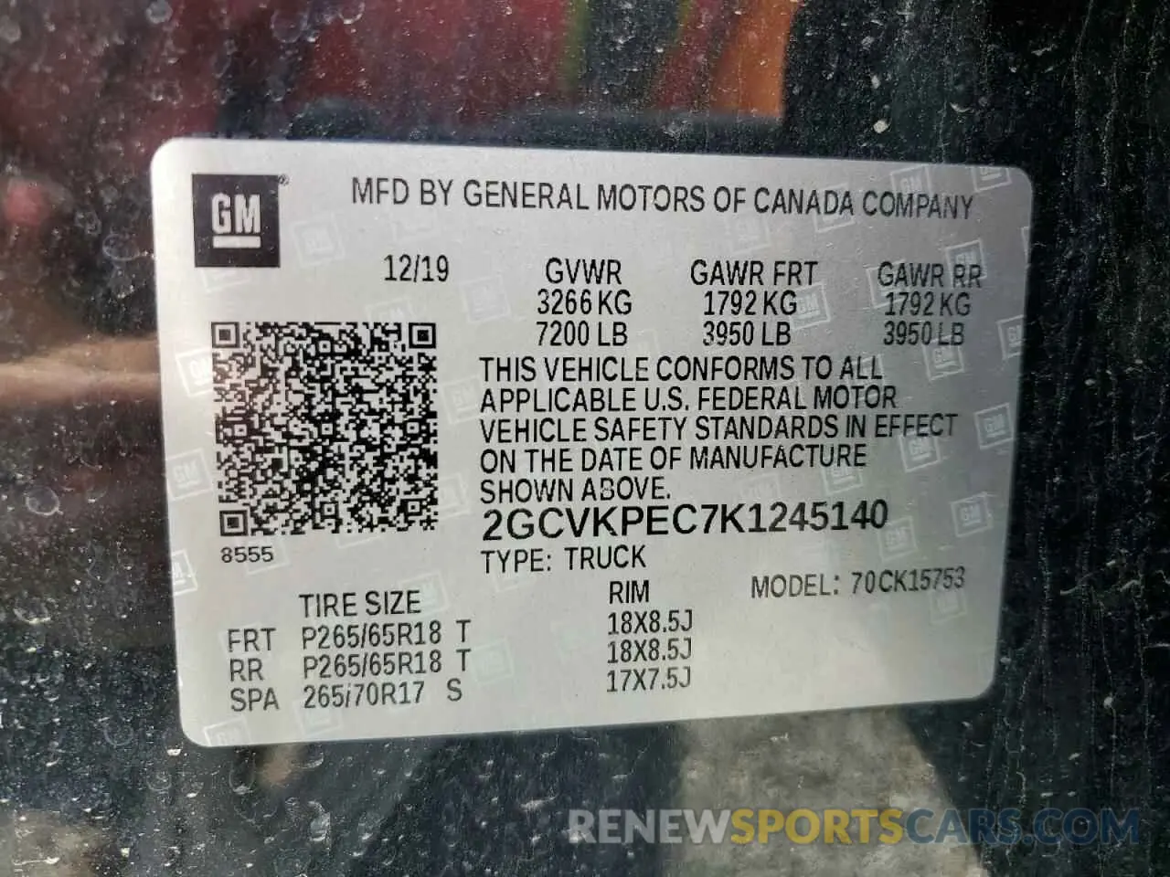 15 fotografías del automóvil dañado 2GCVKPEC7K1245140 CHEVROLET ALL Models 2019
