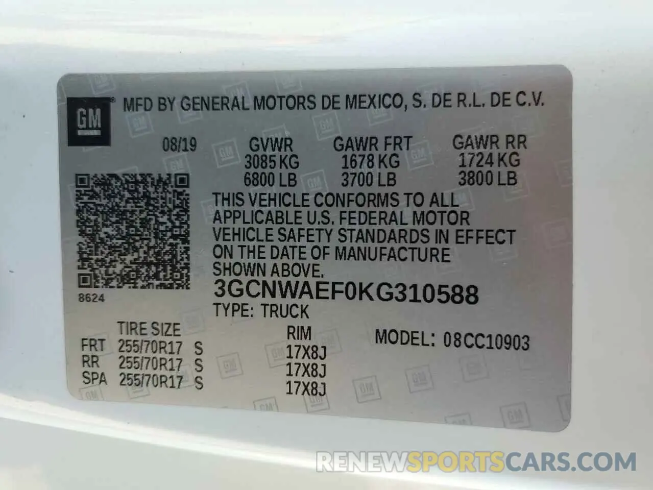 12 fotografías del automóvil dañado 3GCNWAEF0KG310588 CHEVROLET ALL Models 2019