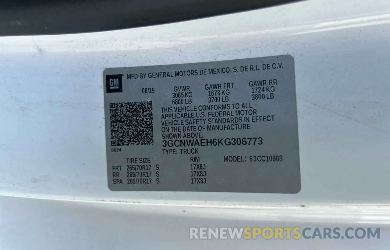 9 fotografías del automóvil dañado 3GCNWAEH6KG306773 CHEVROLET ALL Models 2019