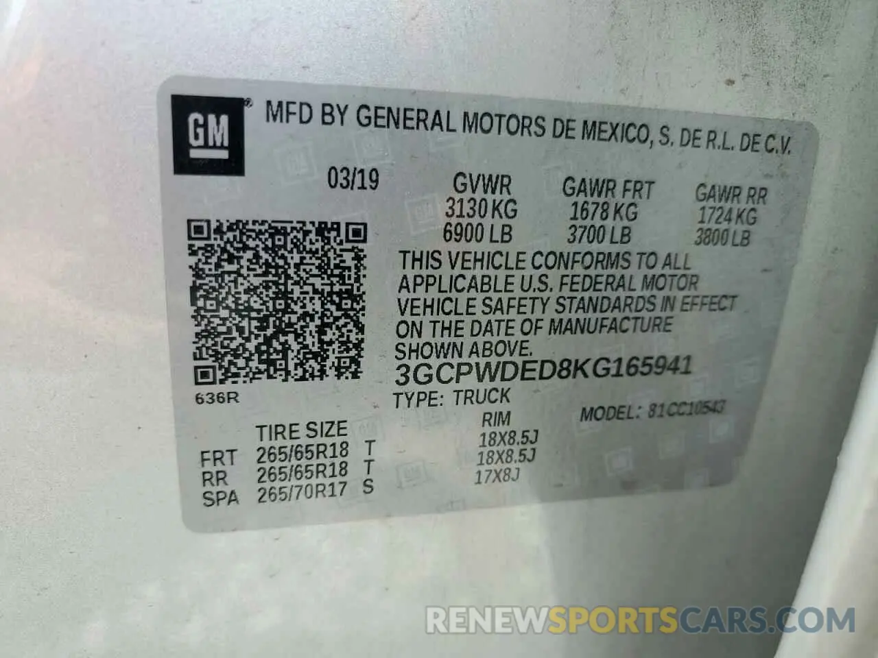 13 fotografías del automóvil dañado 3GCPWDED8KG165941 CHEVROLET ALL Models 2019