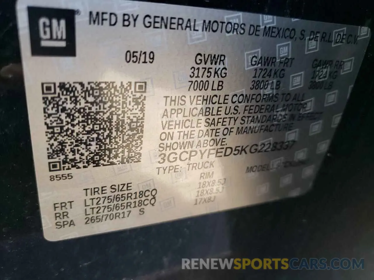12 fotografías del automóvil dañado 3GCPYFED5KG228337 CHEVROLET ALL Models 2019