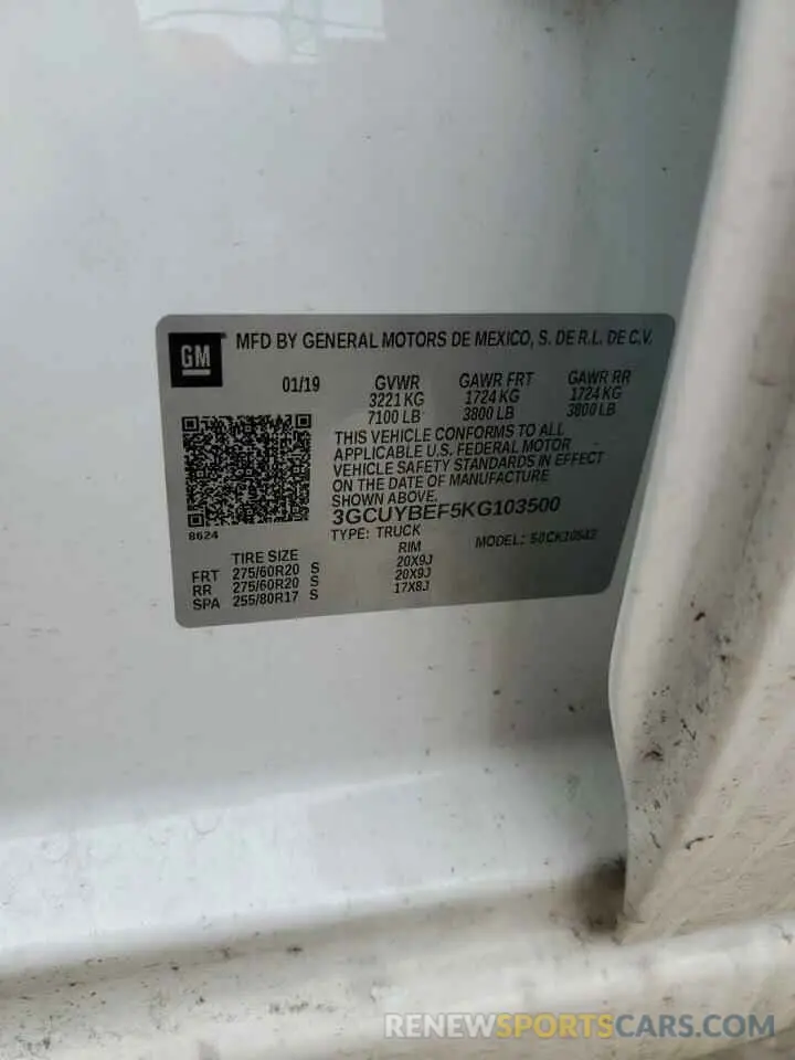 12 fotografías del automóvil dañado 3GCUYBEF5KG103500 CHEVROLET ALL Models 2019