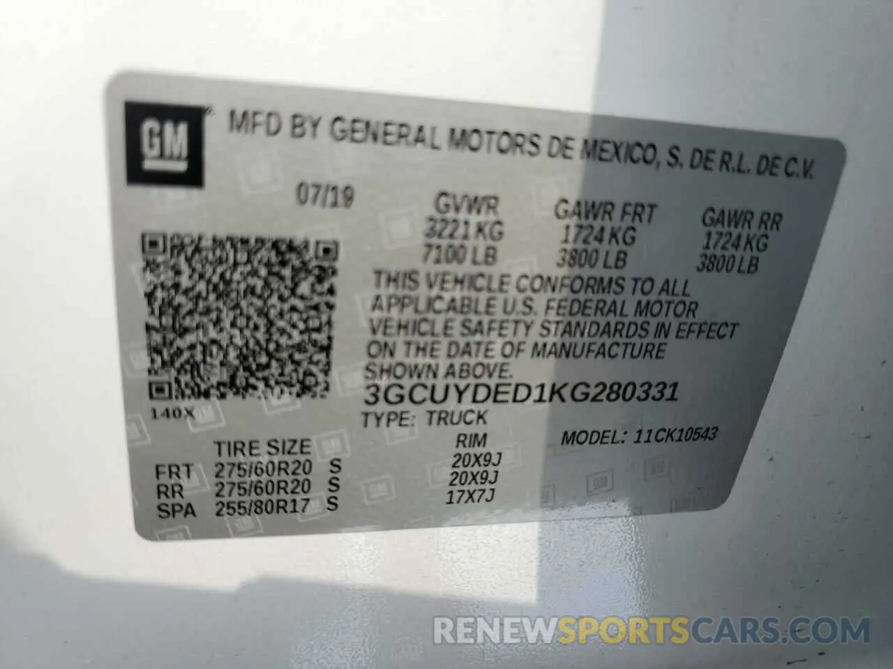12 fotografías del automóvil dañado 3GCUYDED1KG280331 CHEVROLET ALL Models 2019