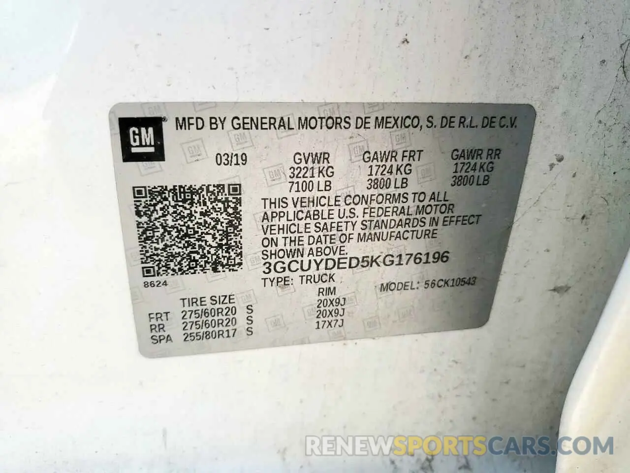 12 fotografías del automóvil dañado 3GCUYDED5KG176196 CHEVROLET ALL Models 2019