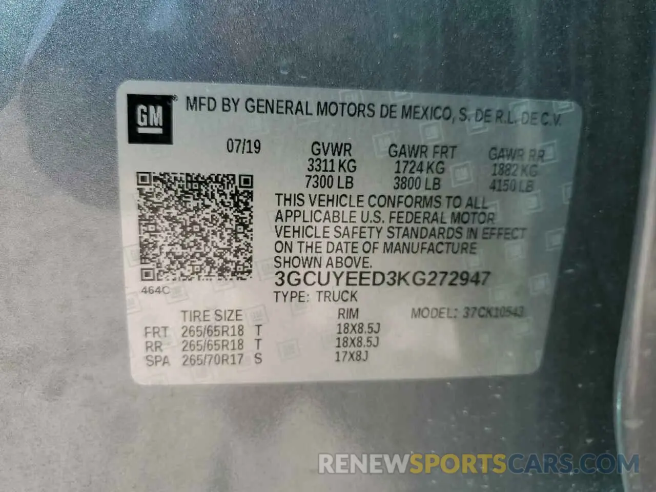 12 fotografías del automóvil dañado 3GCUYEED3KG272947 CHEVROLET ALL Models 2019