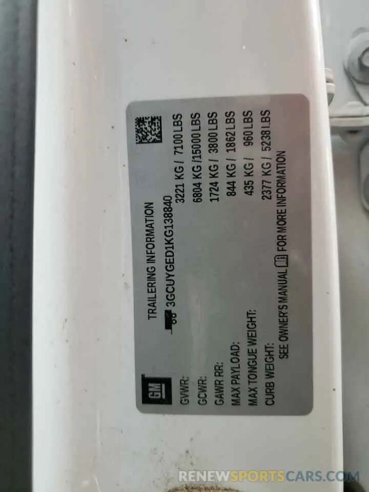 12 fotografías del automóvil dañado 3GCUYGED1KG138840 CHEVROLET ALL Models 2019