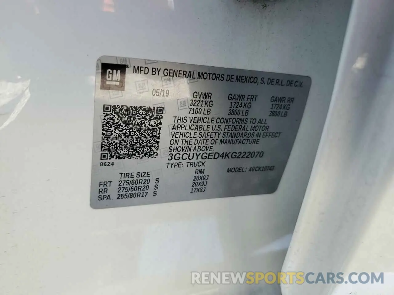 12 fotografías del automóvil dañado 3GCUYGED4KG222070 CHEVROLET ALL Models 2019