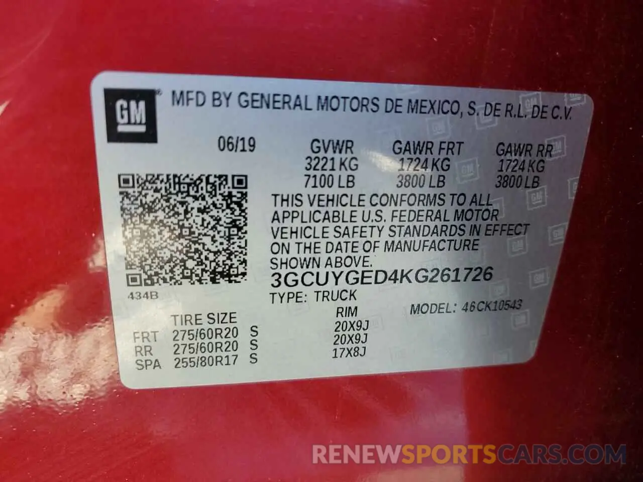 15 fotografías del automóvil dañado 3GCUYGED4KG261726 CHEVROLET ALL Models 2019