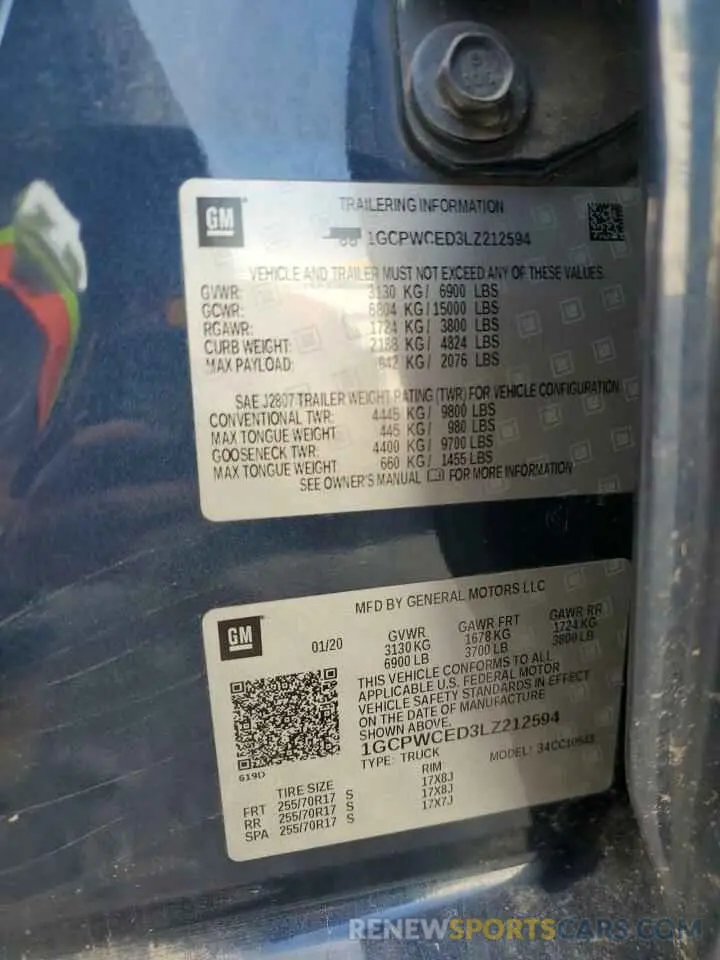 12 fotografías del automóvil dañado 1GCPWCED3LZ212594 CHEVROLET ALL Models 2020