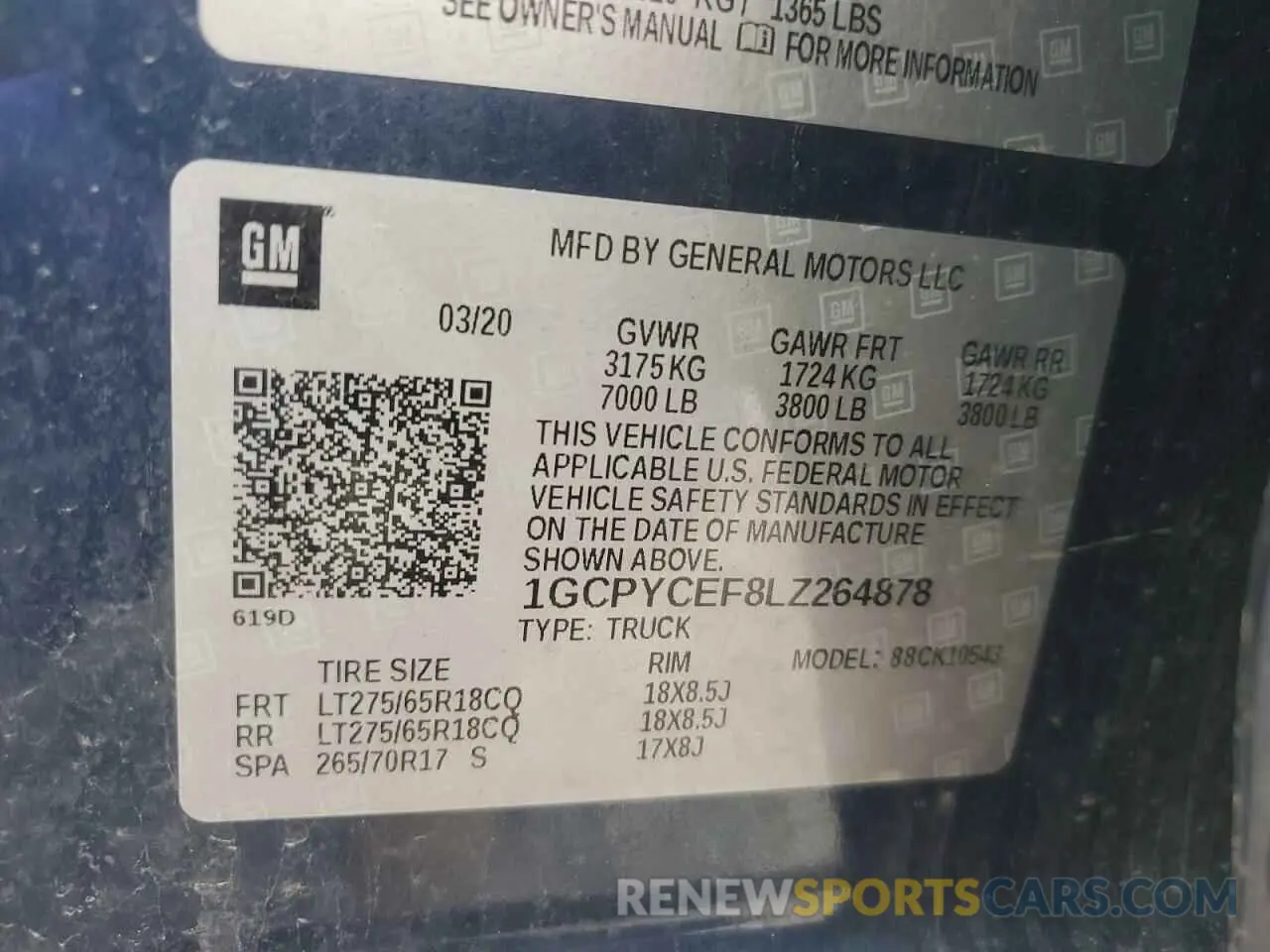12 fotografías del automóvil dañado 1GCPYCEF8LZ264878 CHEVROLET ALL Models 2020