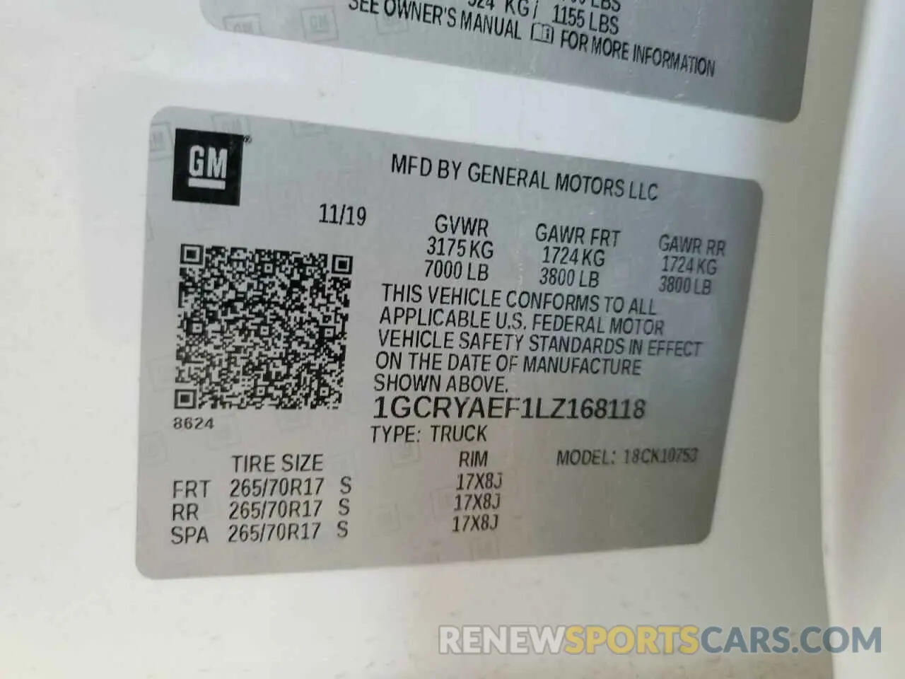 12 fotografías del automóvil dañado 1GCRYAEF1LZ168118 CHEVROLET ALL Models 2020