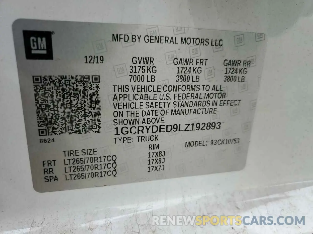 12 fotografías del automóvil dañado 1GCRYDED9LZ192893 CHEVROLET ALL Models 2020