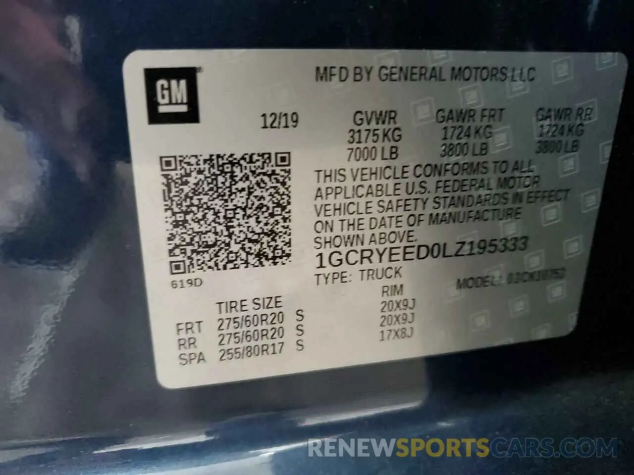 12 fotografías del automóvil dañado 1GCRYEED0LZ195333 CHEVROLET ALL Models 2020