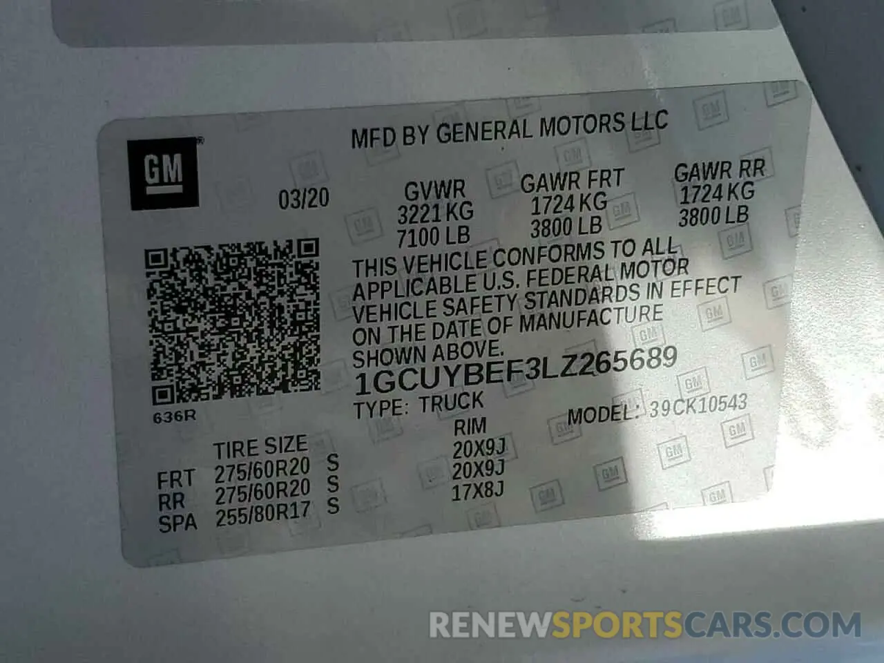 12 fotografías del automóvil dañado 1GCUYBEF3LZ265689 CHEVROLET ALL Models 2020