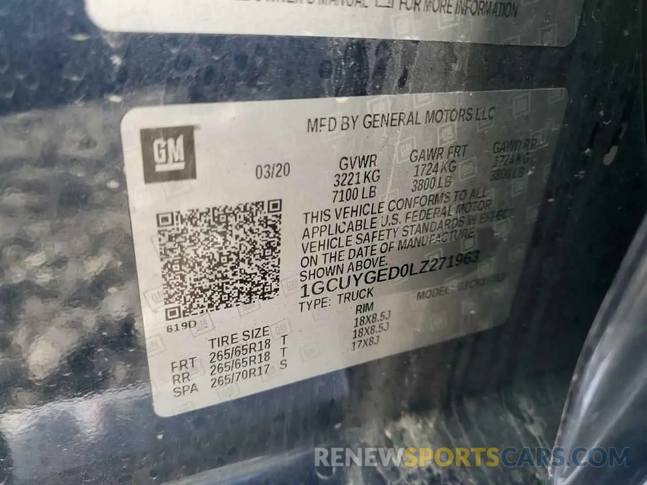 12 fotografías del automóvil dañado 1GCUYGED0LZ271963 CHEVROLET ALL Models 2020