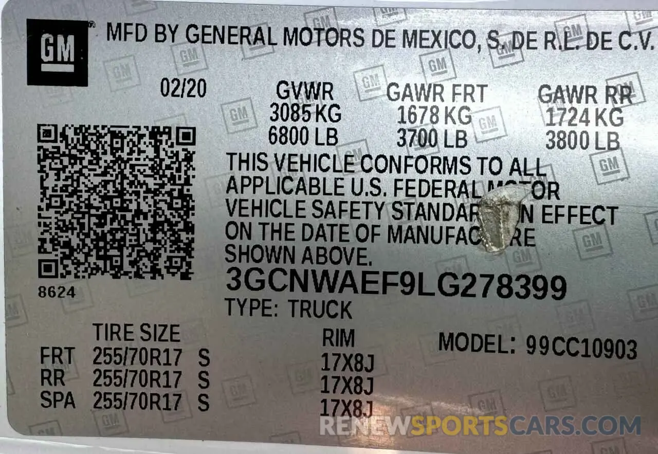 10 fotografías del automóvil dañado 3GCNWAEF9LG278399 CHEVROLET ALL Models 2020