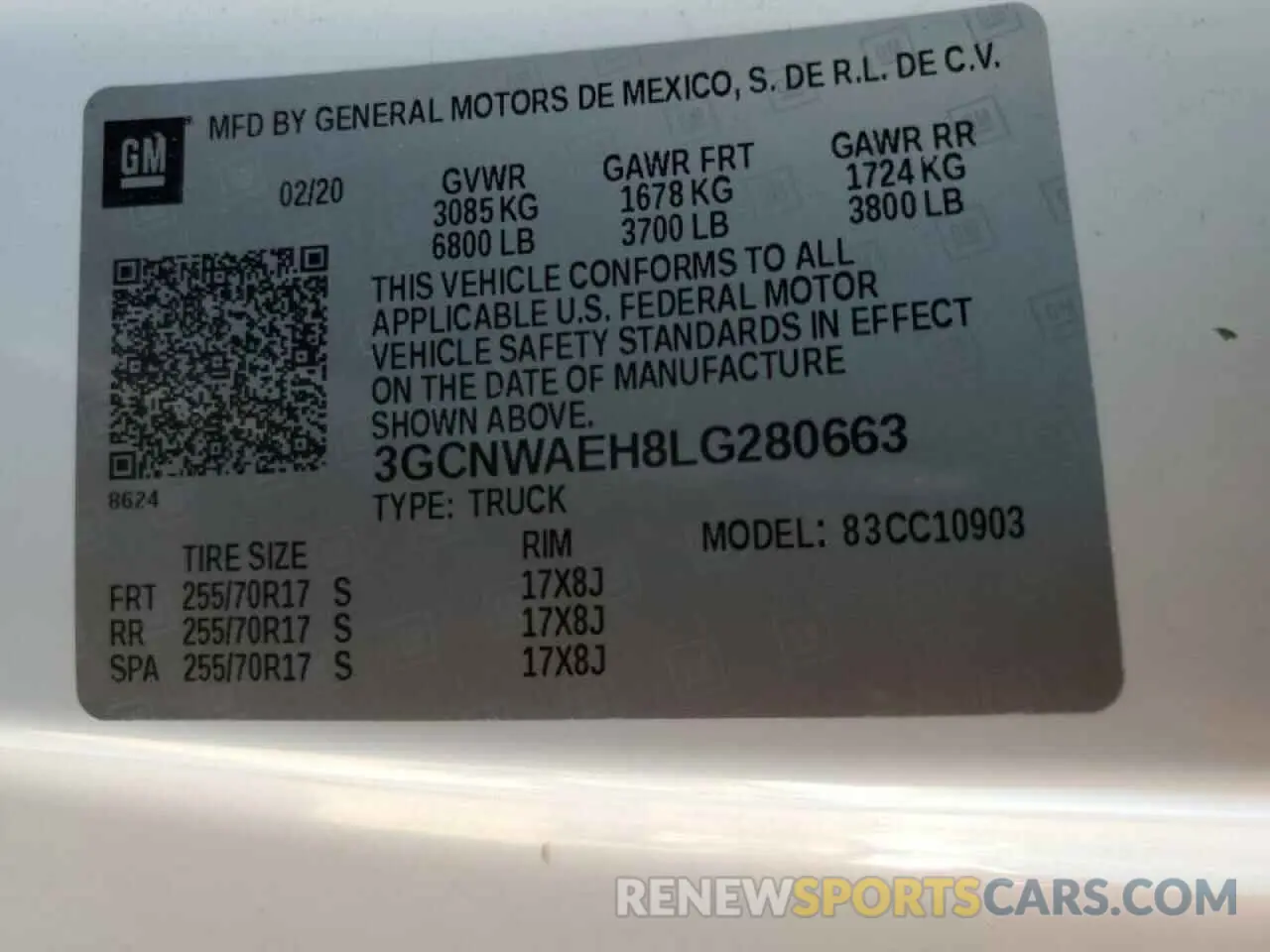 12 fotografías del automóvil dañado 3GCNWAEH8LG280663 CHEVROLET ALL Models 2020