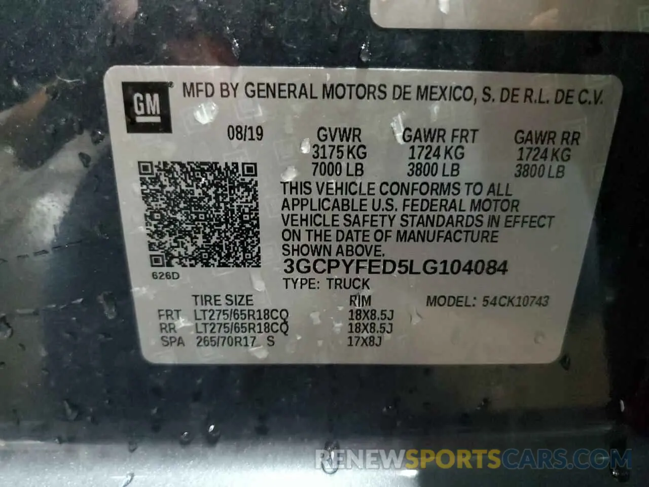 12 fotografías del automóvil dañado 3GCPYFED5LG104084 CHEVROLET ALL Models 2020