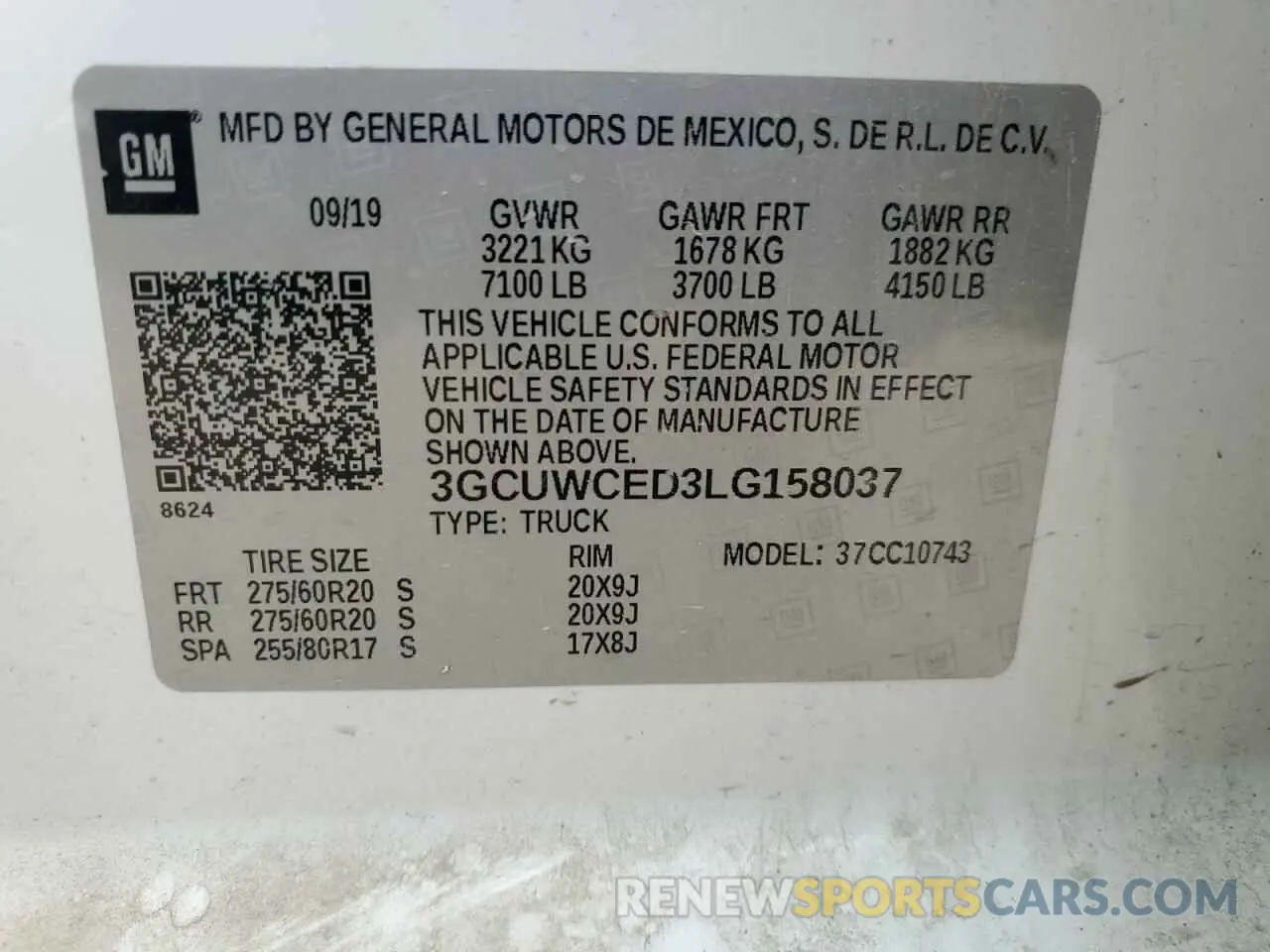 12 fotografías del automóvil dañado 3GCUWCED3LG158037 CHEVROLET ALL Models 2020