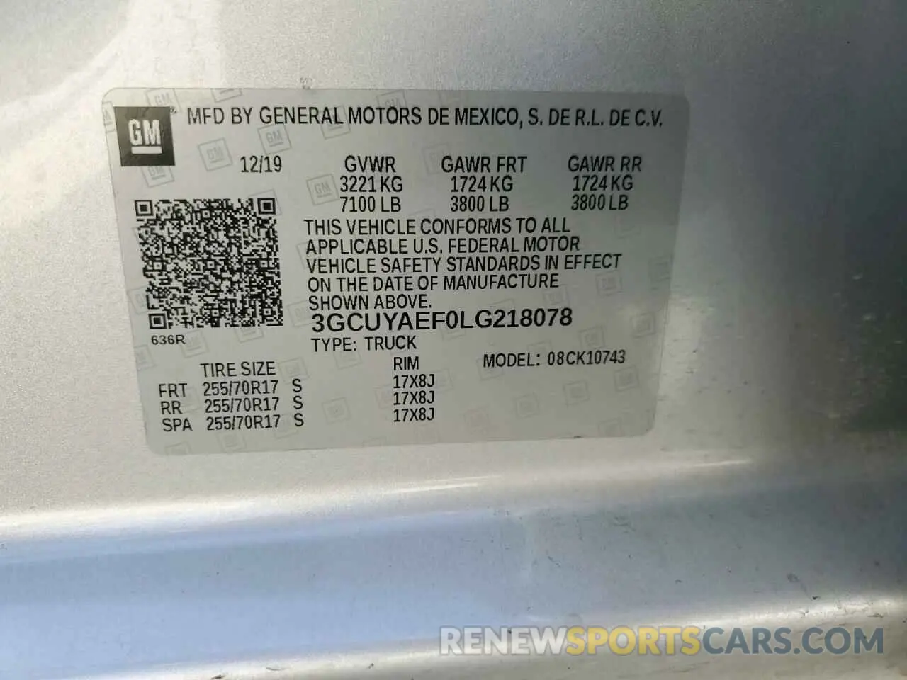 13 fotografías del automóvil dañado 3GCUYAEF0LG218078 CHEVROLET ALL Models 2020