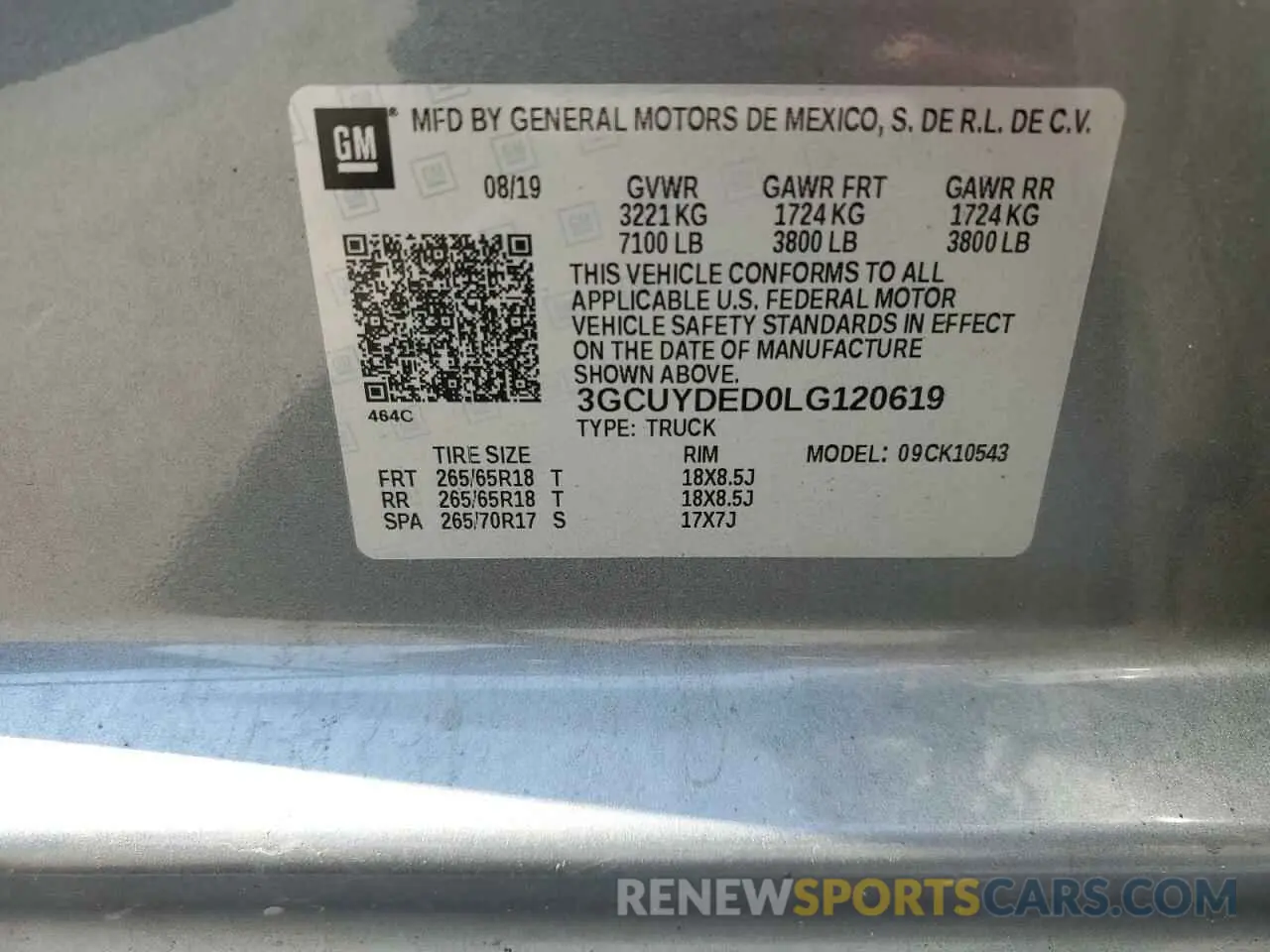 12 fotografías del automóvil dañado 3GCUYDED0LG120619 CHEVROLET ALL Models 2020
