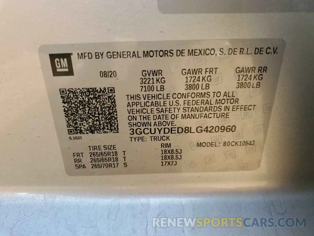 12 fotografías del automóvil dañado 3GCUYDED8LG420960 CHEVROLET ALL Models 2020