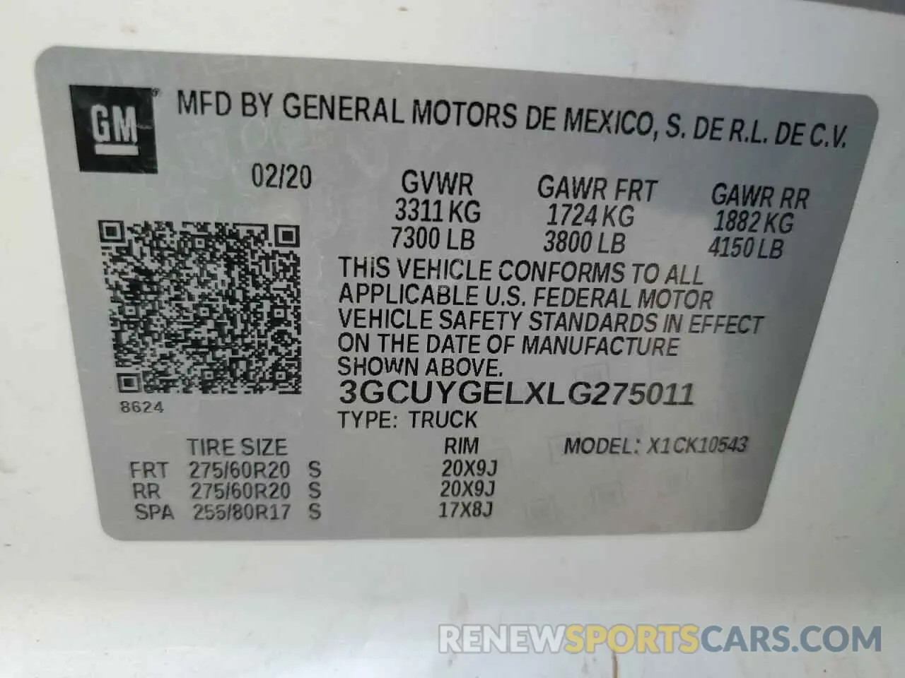 12 fotografías del automóvil dañado 3GCUYGELXLG275011 CHEVROLET ALL Models 2020