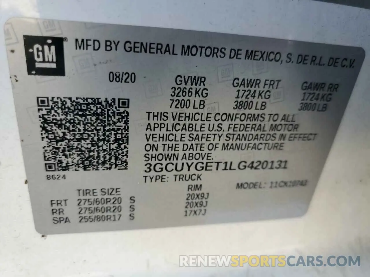 12 fotografías del automóvil dañado 3GCUYGET1LG420131 CHEVROLET ALL Models 2020