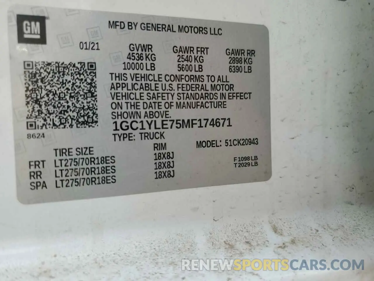 12 fotografías del automóvil dañado 1GC1YLE75MF174671 CHEVROLET ALL Models 2021
