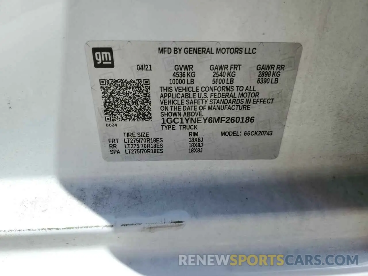 12 fotografías del automóvil dañado 1GC1YNEY6MF260186 CHEVROLET ALL Models 2021