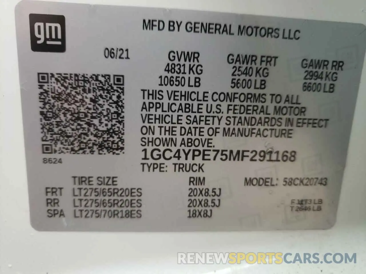 13 fotografías del automóvil dañado 1GC4YPE75MF291168 CHEVROLET ALL Models 2021