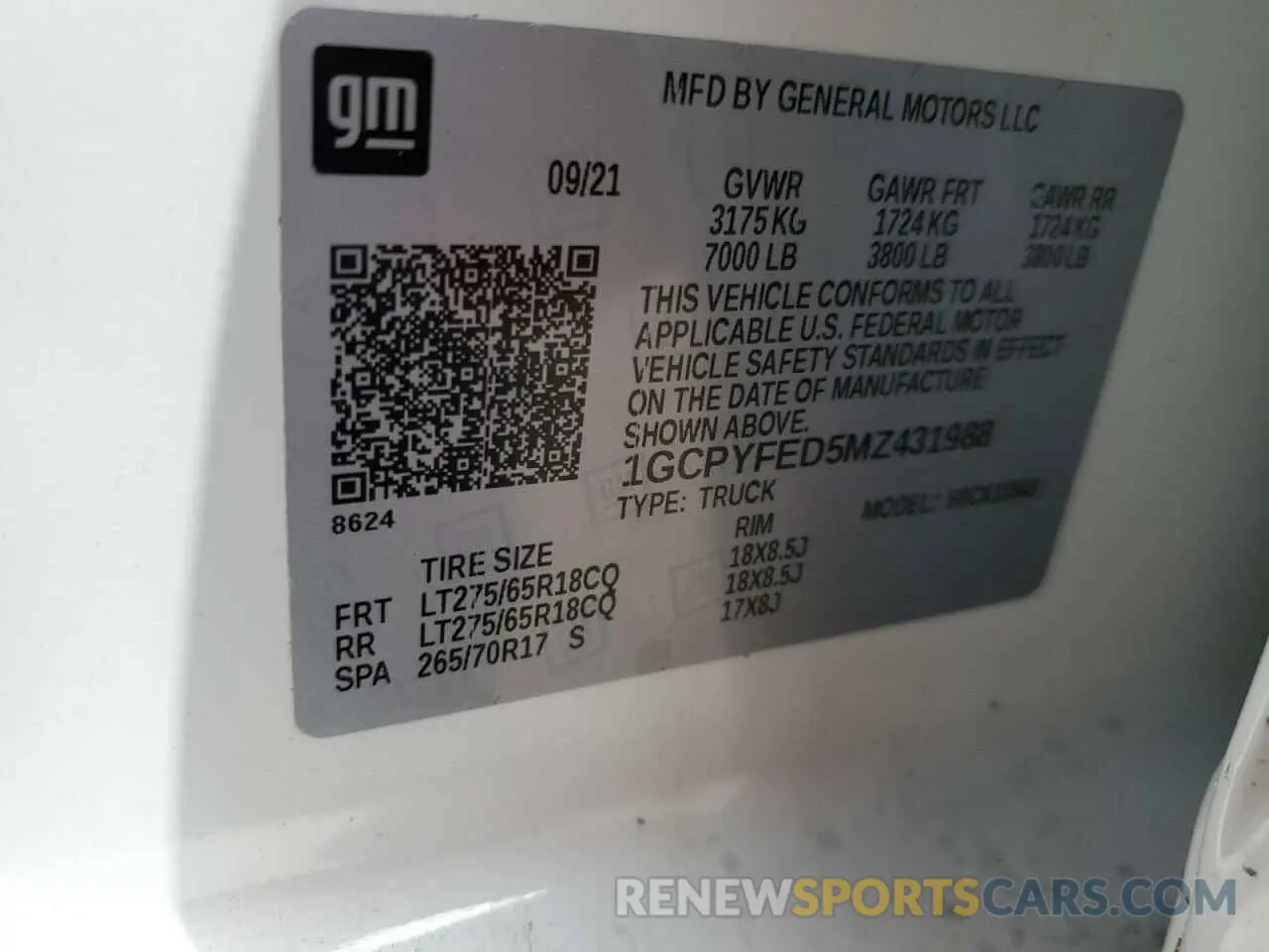 13 fotografías del automóvil dañado 1GCPYFED5MZ431988 CHEVROLET ALL Models 2021